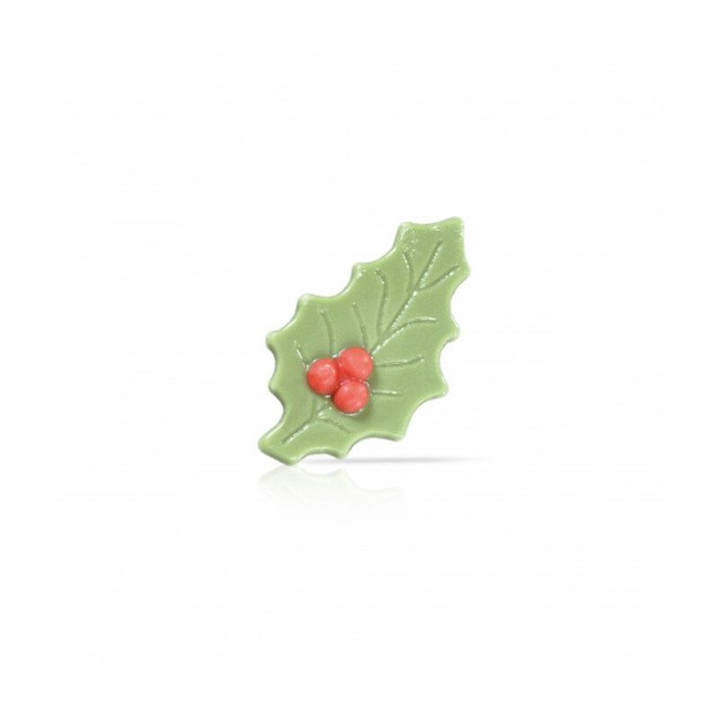 Chocolade hulstblad groen met bes - 2.5X4.5cm - 10 stuks