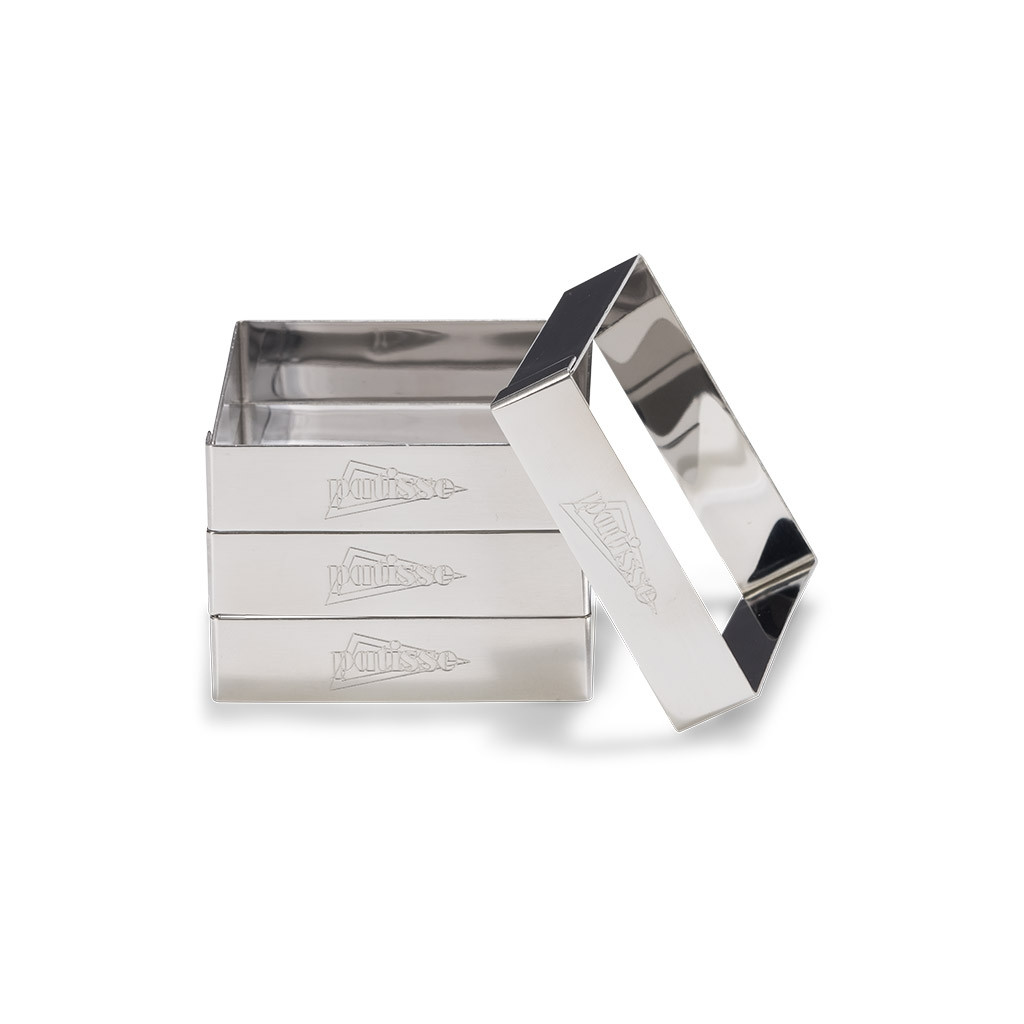 Patisse flan/cake ringen vierkant RVS - 8cm - set/4