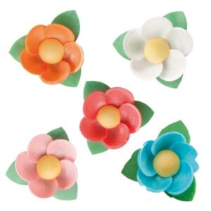 Ass. ouwel bloemen met blaadjes - 4,5cm - 5 stuks