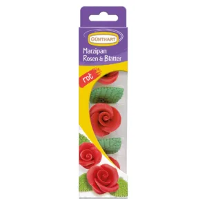 Marsepein rode rozen met blad - 3st