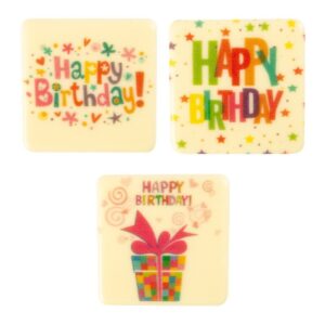 Vierkant happy birthday 4.8X4.8cm - 3 stuks
