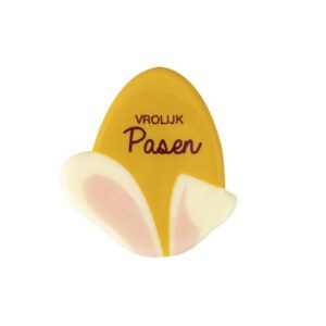 konijnenoren met ei Vrolijk Pasen - 4cm - 4st