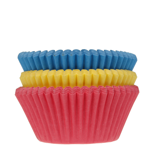 HoM cupcakevorm ass. blauw/geel/rood - 50x33mm - 75 stuks