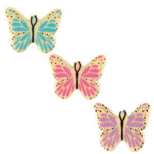 Witte chocolade vlinder blauw/roze 3.6X2.9cm - 10 stuks