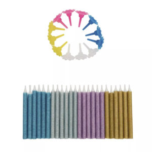 Party candles assortiment kleuren glitter - 24 stuks + 12 houders