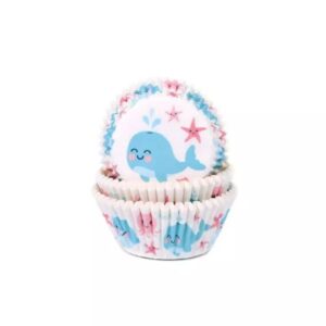 HoM cupcakevorm walvis/gender reveal 50X33mm - 50 stuks