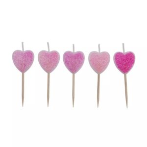 Party candles glitter hart - 5 stuks