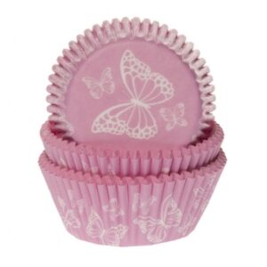 HoM cupcakevorm vlinder/roze - 50X33mm - 50 stuks